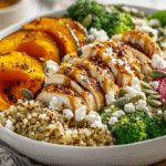 300-Calorie Gluten Free Buddha Bowl with roasted squash, quinoa, and chicken