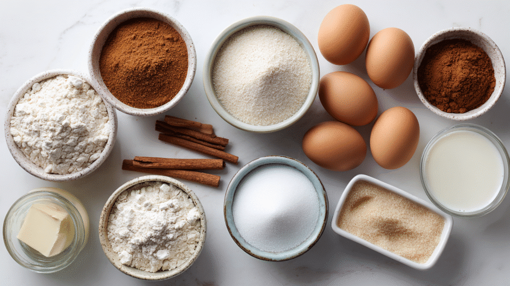 ingredients for gluten free cinnamon swirl bread laid out on a white surface