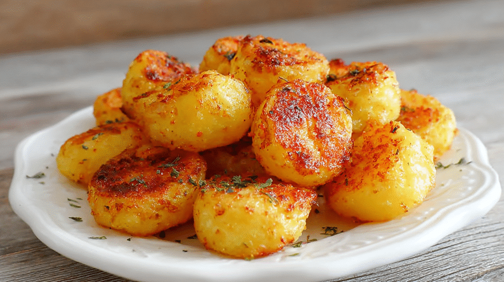 Crispy Gluten-Free Potato Bites on White Plate