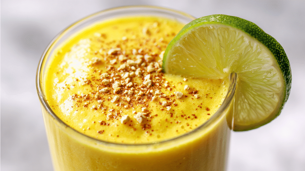 Low Calorie Mango Ginger Detox Smoothie in clear glass