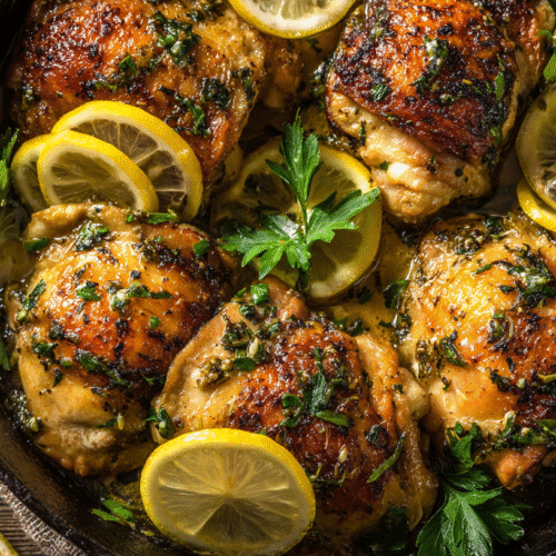 Lemon Herb Gluten Free Chicken Skillet in cast iron pan