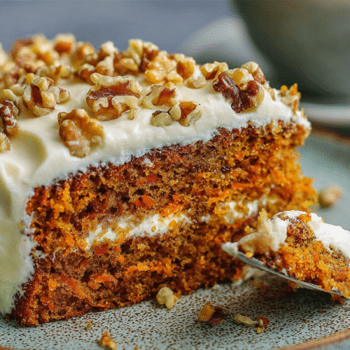 gluten-free carrot cake slice with cream cheese frosting