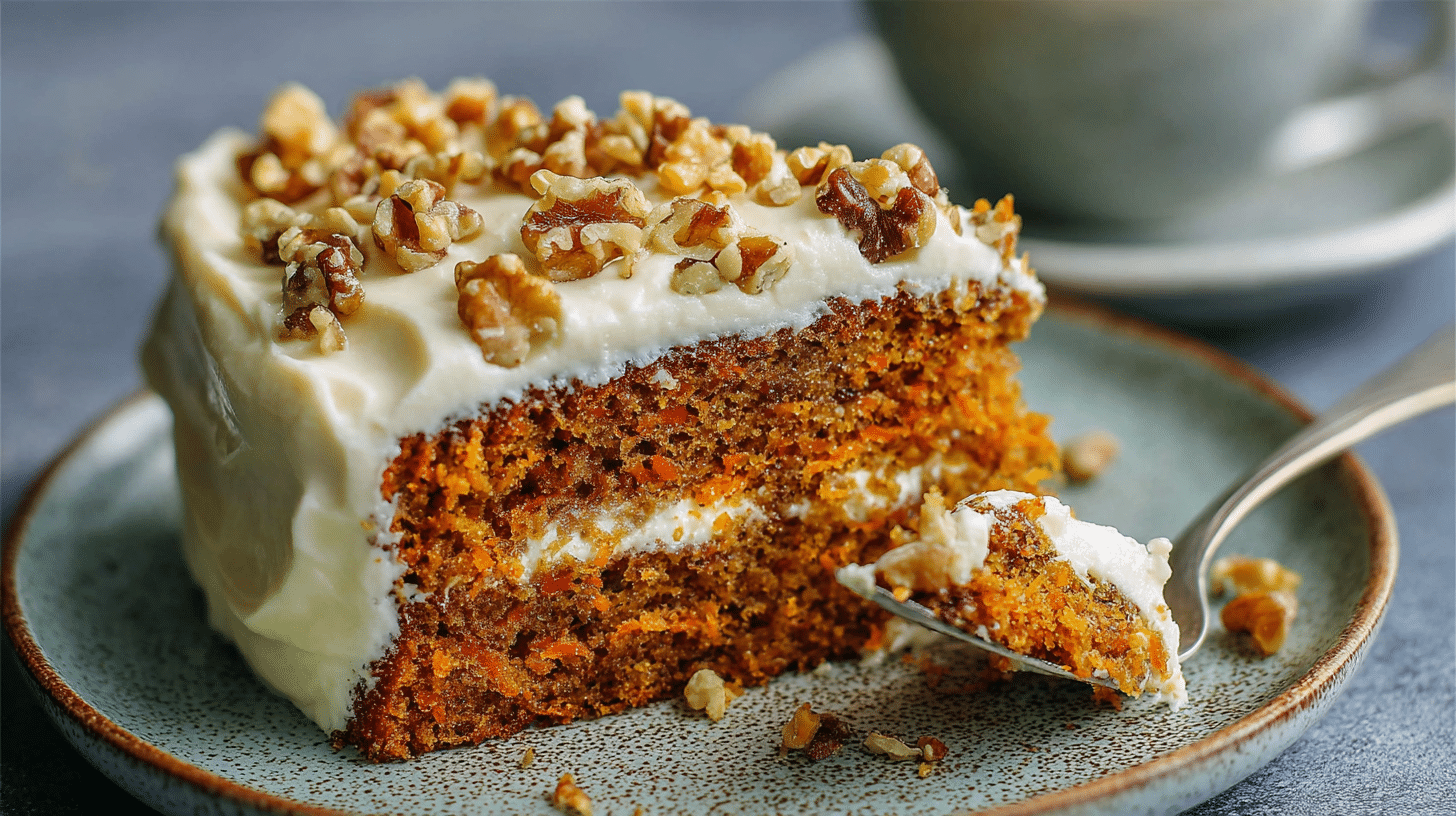 gluten-free carrot cake slice with cream cheese frosting