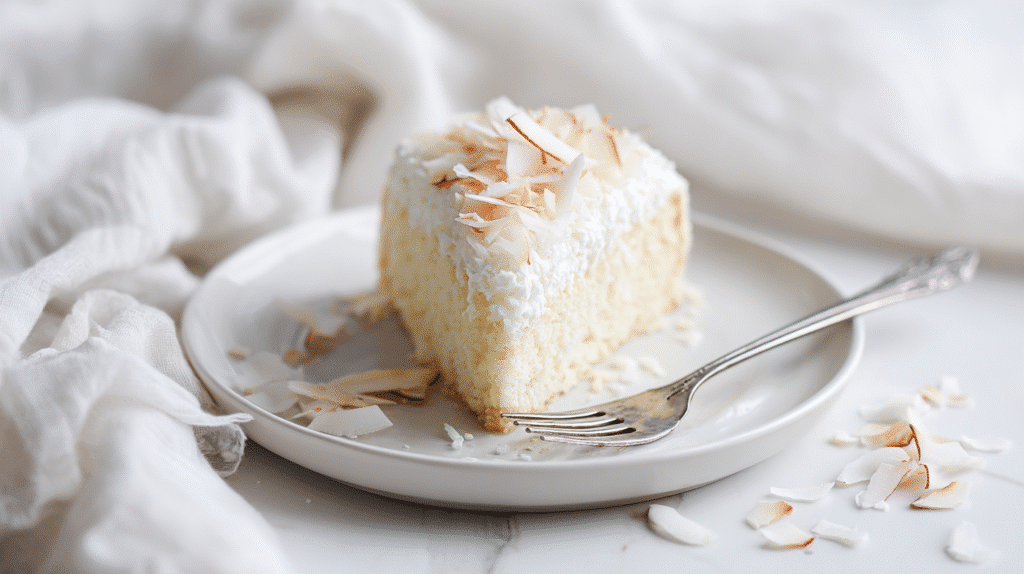 slice of gluten-free coconut cake on plate