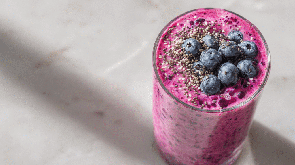 High Protein Berry Smoothie for Weight Loss in a clear glass