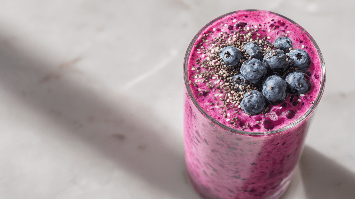 High Protein Berry Smoothie for Weight Loss in a clear glass