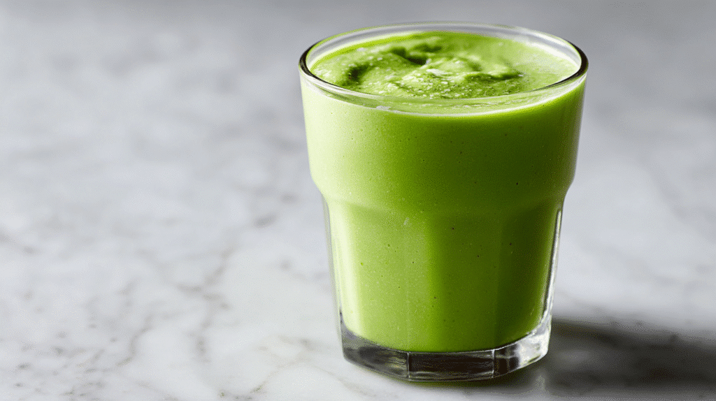 Avocado protein smoothie for appetite control in clear glass