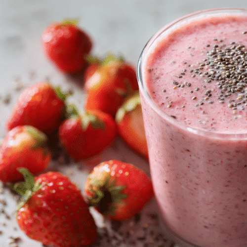 strawberry chia smoothie for clean eating in glass