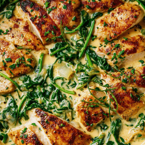 Creamy Gluten Free Chicken and Spinach Skillet in skillet