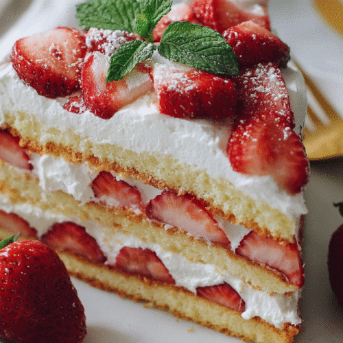 Gluten-Free Strawberry Shortcake Cake Sliced