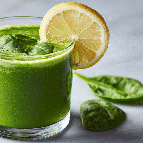 Fat Burning Green Smoothie with Spinach & Lemon in glass