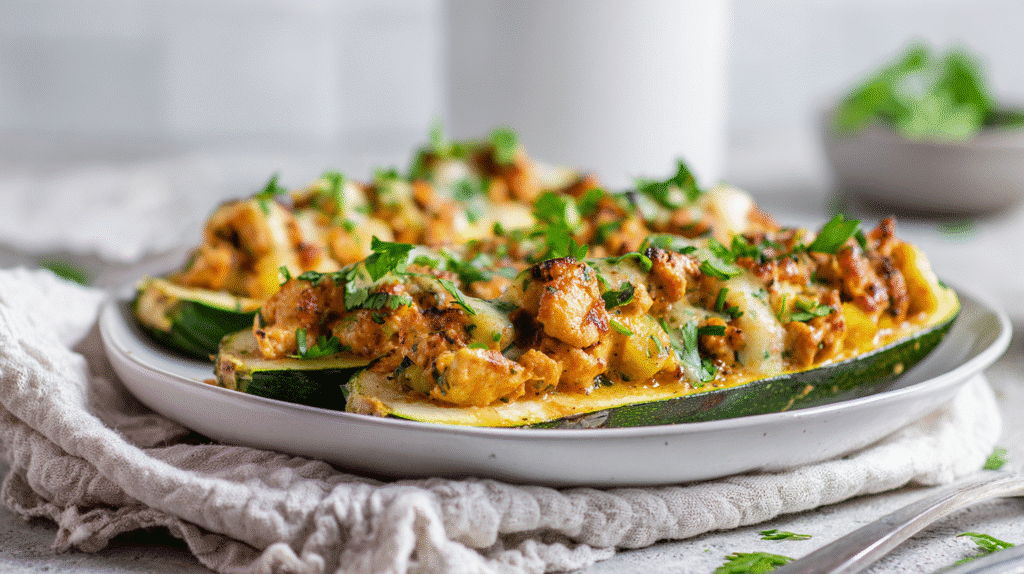 U3823717446 Close Up Of Gf Df Chicken Zucchini Boats Plated 70452816 199f 4b13 B004 7999c245c91b 2