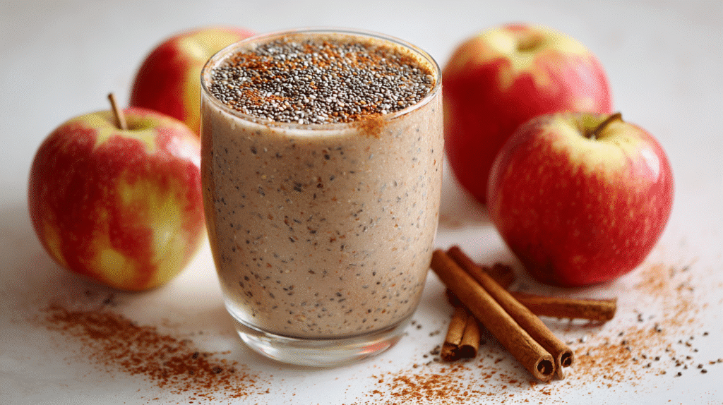 Served Apple Cinnamon Smoothie for Weight Loss with chia topping