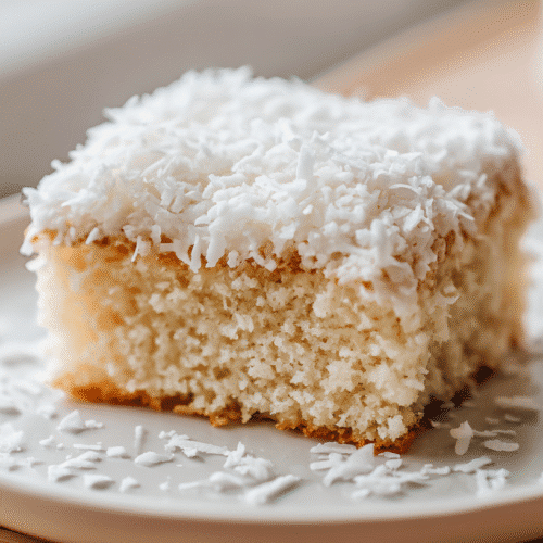 gluten-free coconut cake on white plate