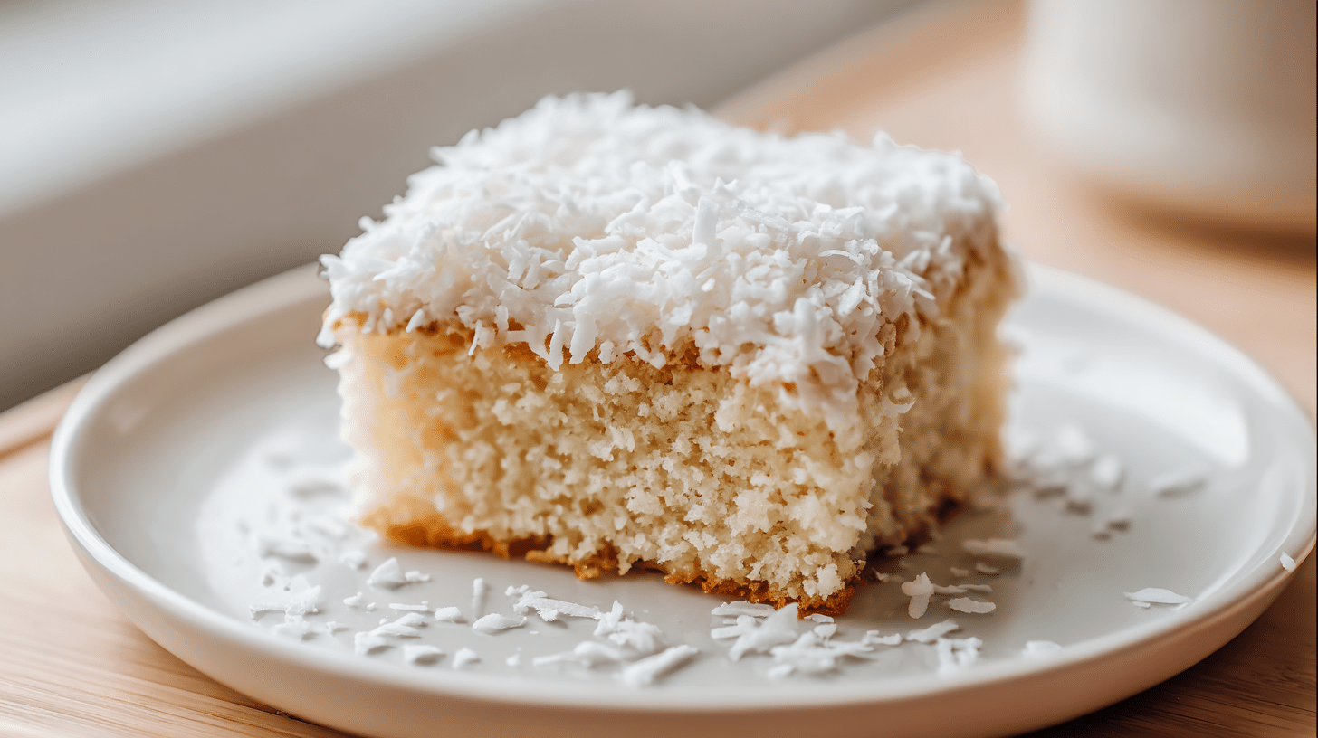 gluten-free coconut cake on white plate