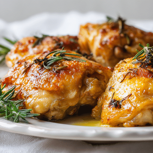 Crispy Baked Gluten Free Chicken Thighs with Rosemary Garlic on plate