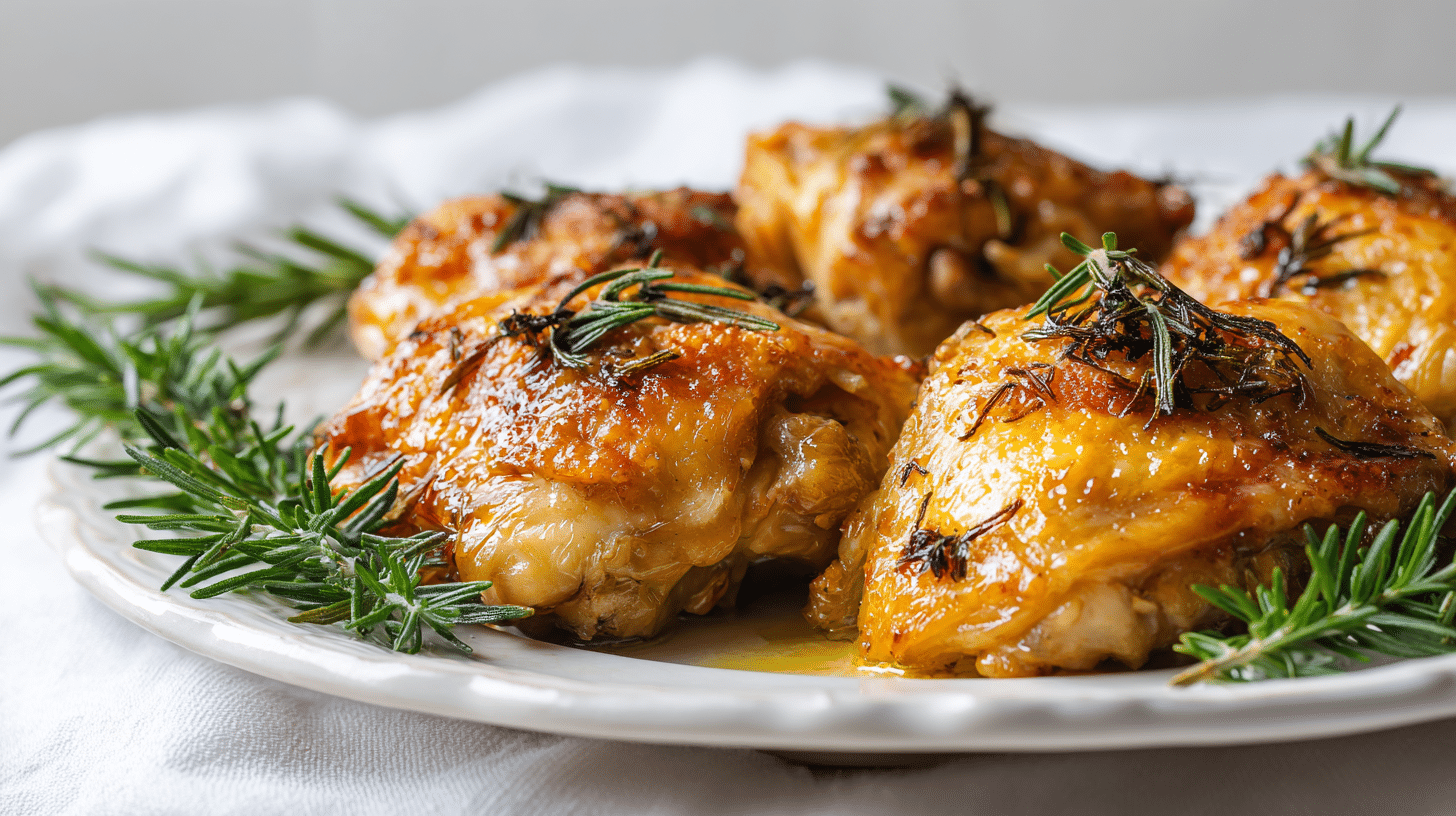 Crispy Baked Gluten Free Chicken Thighs with Rosemary Garlic on plate