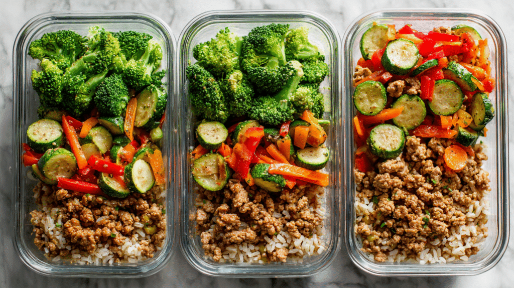 U3823717446 Close Up Of Four Colorful Healthy Turkey Rice Mea 83a4a809 3c73 42ab 88c7 3a4c73a9c336 3