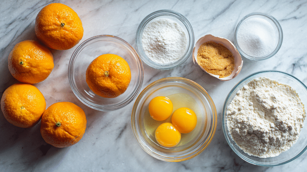 Ingredients for Gluten Free Orange Almond Cake in bowls