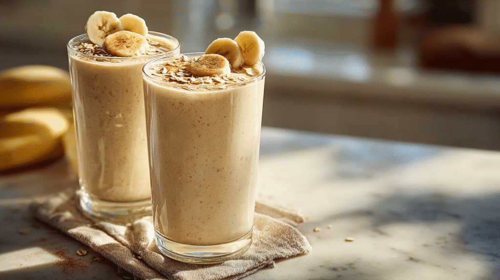 U3823717446 Two Glasses Of Banana Oat Breakfast Smoothie On A C7131122 Fc45 47fb B34a 799c47f794d8 0