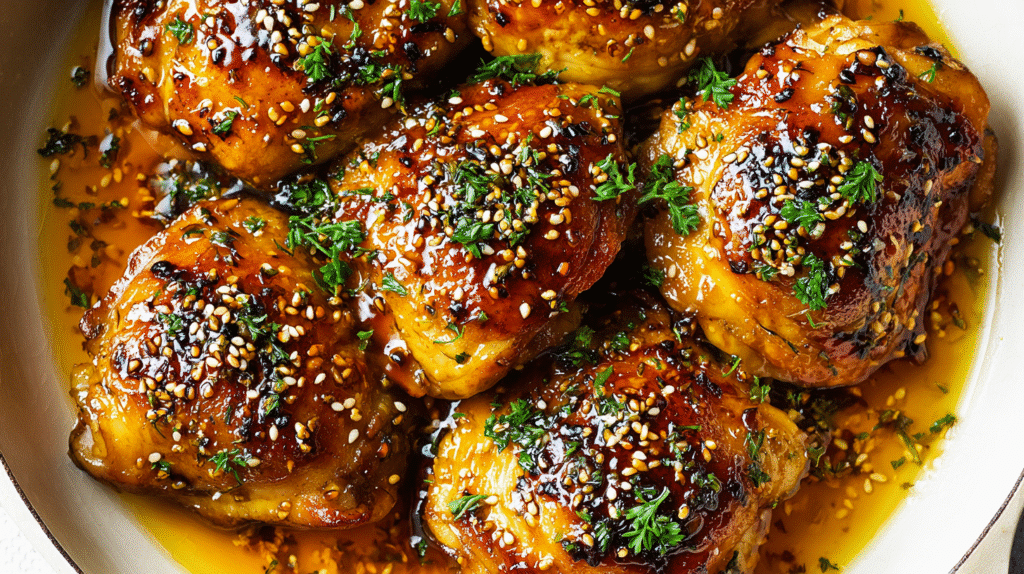 U3823717446 Bright Overhead Photo Of Honey Garlic Chicken Thi 490bf5d7 414d 49ea Bb4c D5486834bd80 0