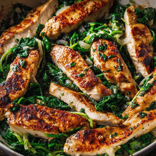 High Protein Turkey & Spinach Skillet served in a ceramic pan