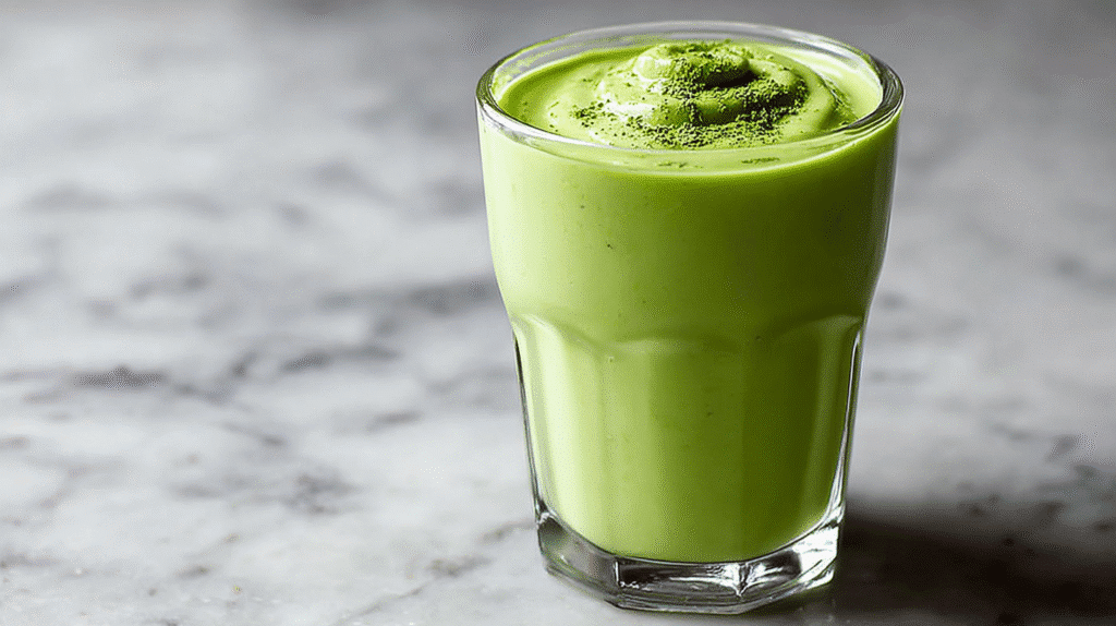 Avocado spinach smoothie in a glass, creamy green smoothie