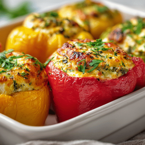 Cottage Cheese Stuffed Peppers fresh out of the oven