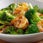 Shrimp & Broccoli Light Stir Fry in white bowl