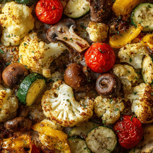 One Pan Low Carb Veggie Dinner with roasted seasonal vegetables