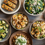 High protein meals under 30 minutes featuring ten quick and healthy dishes displayed together, including chicken, salmon, shrimp, eggs, lentils, and quinoa bowls