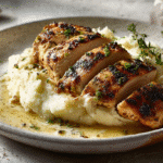 Grilled Chicken with Cauliflower Mash on white plate