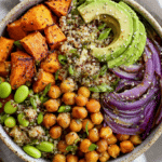 Gluten Free High Protein Quinoa Bowl with colorful vegetables