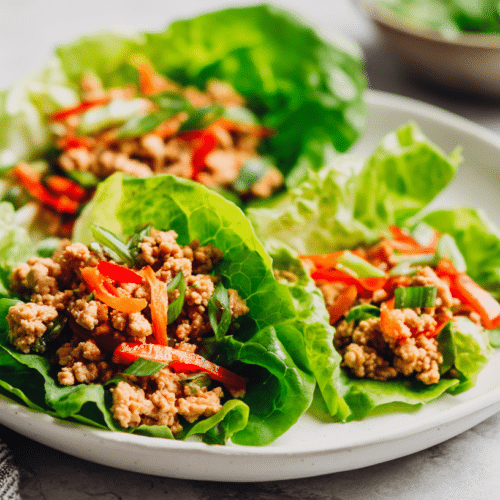 Quick Low Carb Turkey Lettuce Wraps on white plate