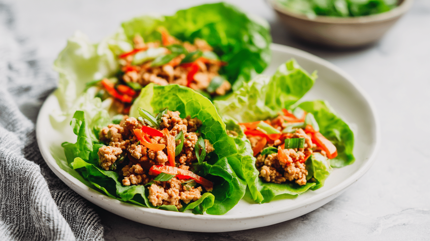 Quick Low Carb Turkey Lettuce Wraps on white plate