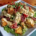 Delicious BLT Chicken Salad with bacon, chicken, lettuce, and tomatoes