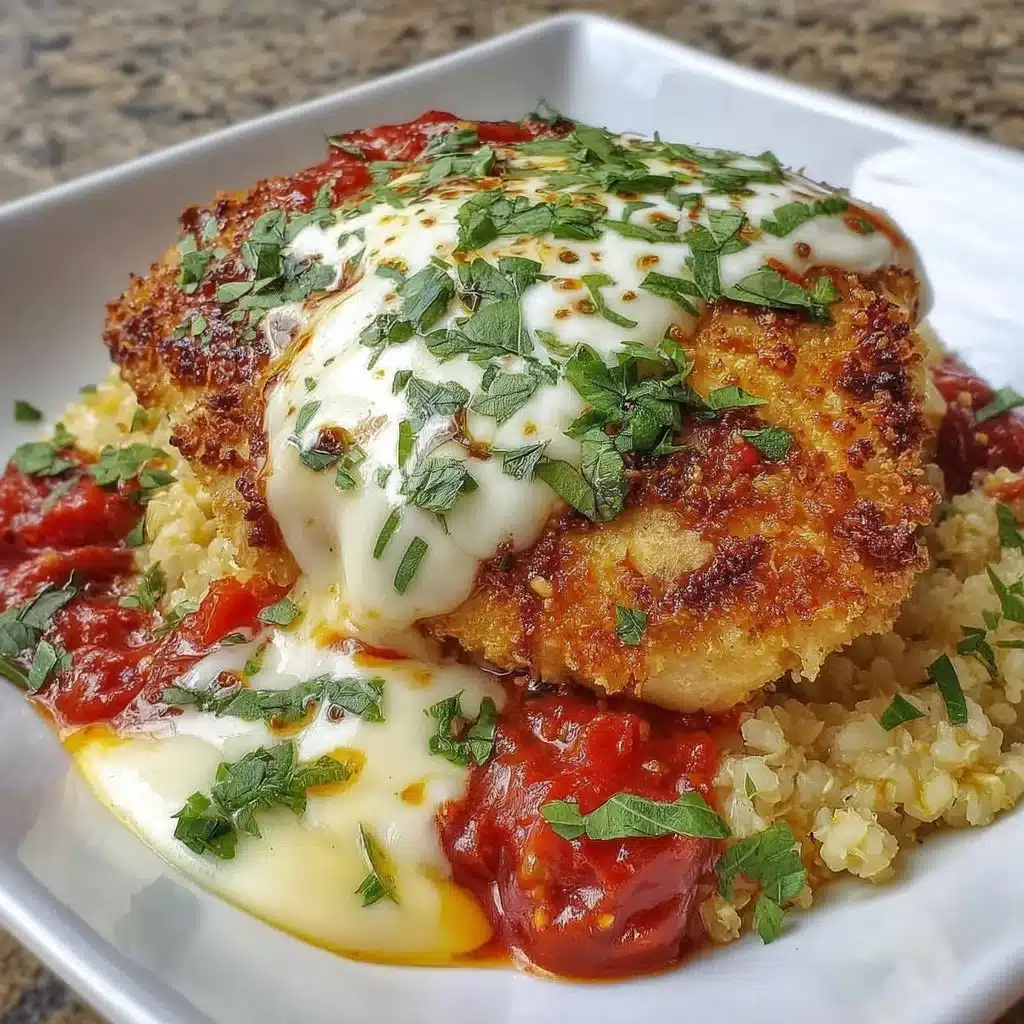 Cottage Cheese Chicken Parm Bowl garnished with herbs and served in a bowl