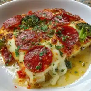 Easy Low Carb Pizza Casserole dish served on a plate