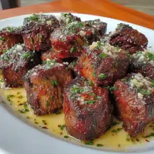 Succulent garlic balsamic steak bites garnished for a delicious appetizer