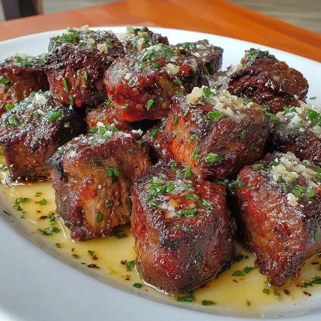 Succulent garlic balsamic steak bites garnished for a delicious appetizer
