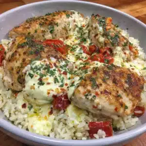 Delicious Greek chicken bowl with fresh veggies and tzatziki sauce