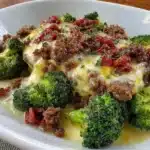 Sautéed ground beef and broccoli stir-fry served in a bowl