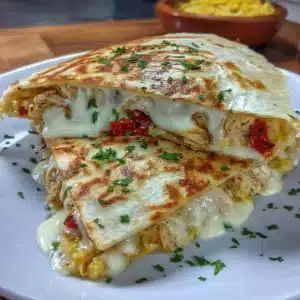 High-Protein Chicken Ranch Quesadilla with toppings and melted cheese