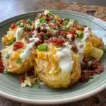 Delicious loaded potato taco bowls with toppings and fresh ingredients