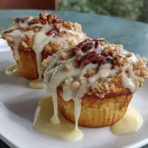 Freshly baked Pumpkin Streusel Muffins on a plate