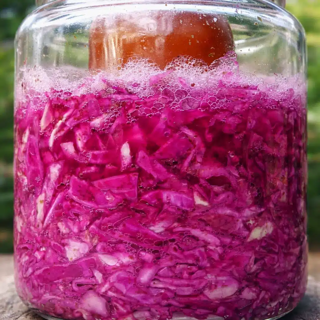 Homemade fermented cabbage ready to be enjoyed as a tangy side dish or ingredient.