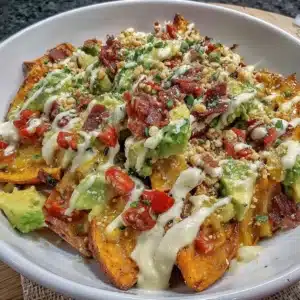 Delicious sweet potato taco bowl topped with fresh ingredients and spices