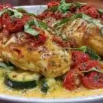 Plate of Tex Mex Chicken and Zucchini served with garnishes