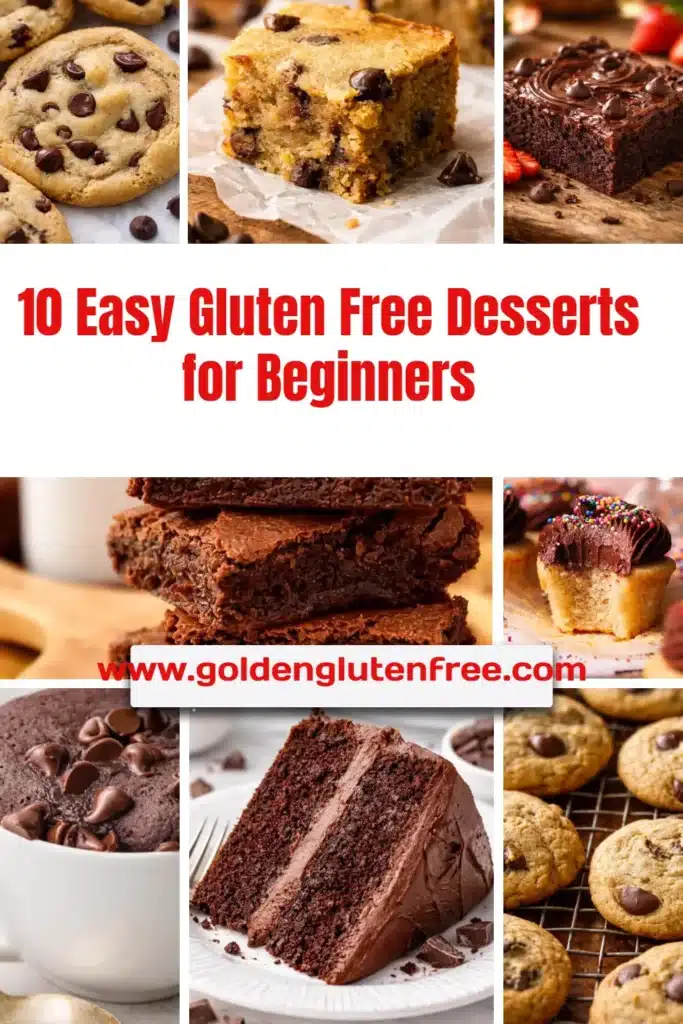 A selection of 10 easy gluten free desserts for beginners on a table.