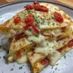 Air Fryer Pizza Quesadilla with melted cheese and toppings